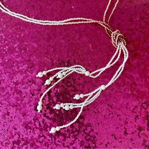 🌹Faux Pearl Red Ombré Tassel Statement Necklace